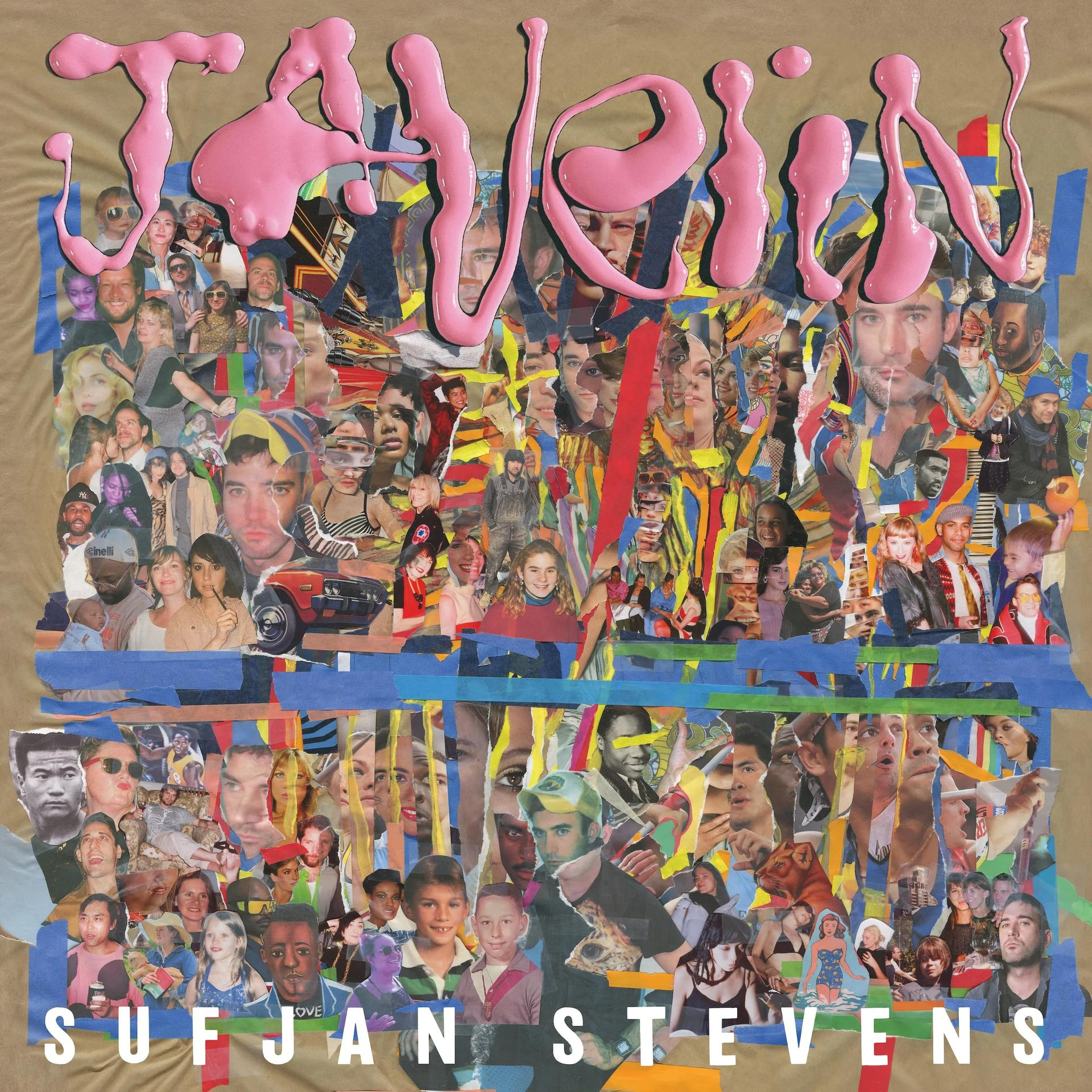 Albumcover mit Gesichtercollage, pinkfarbener Text "Javelin" oben und der Künstlername unten.