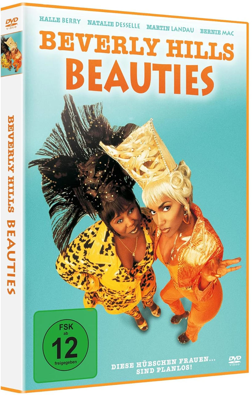 DVD-Hülle von "Beverly Hills Beauties" mit zwei Frauen in auffälligen Outfits.