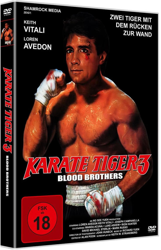 DVD-Cover: Mann mit Boxhandschuhen, Titel Karate Tiger 3.