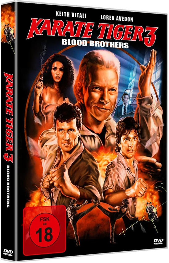 DVD-Cover von 'Karate Tiger 3' mit Actionaufnahmen und Gesichtern der Schauspieler.