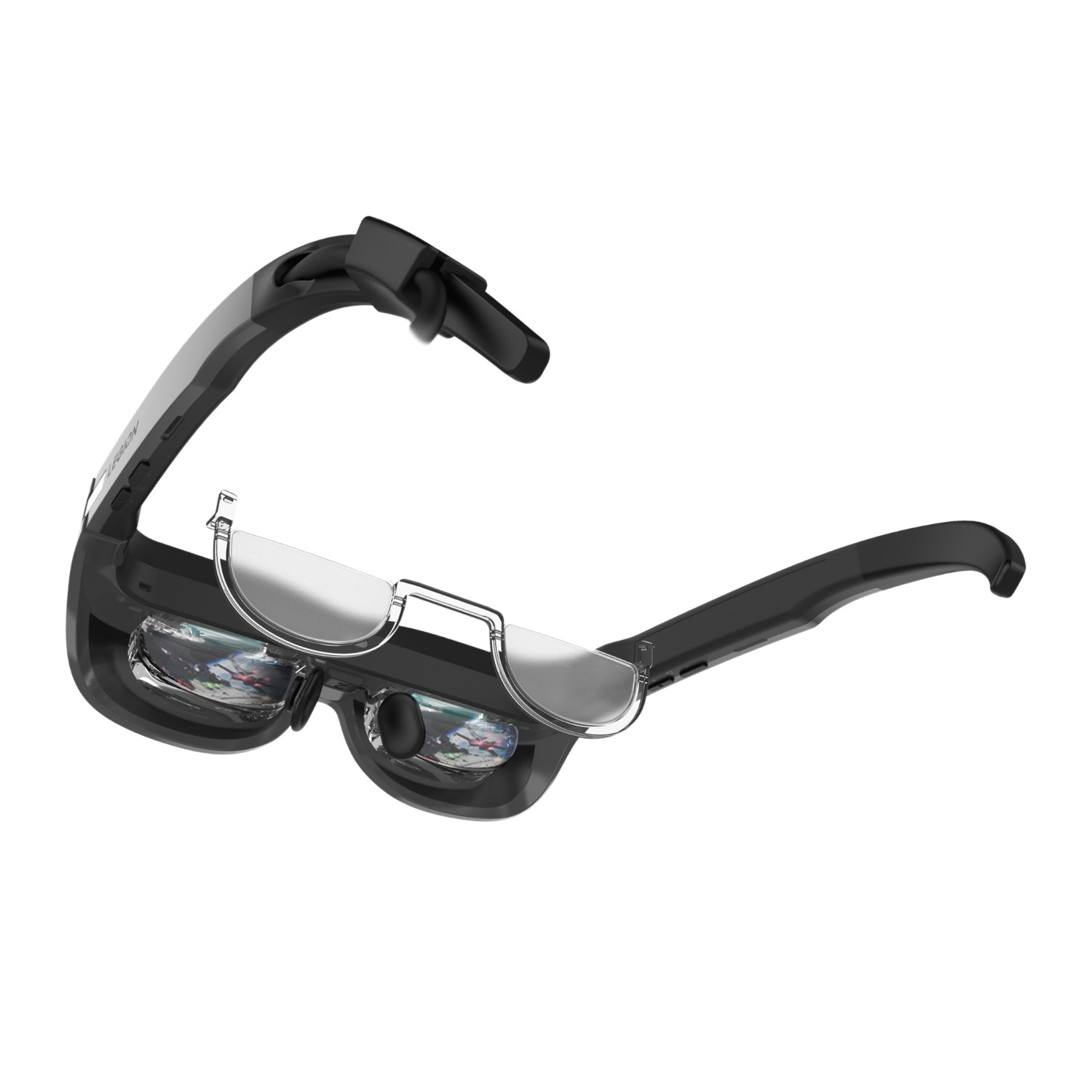 Lunettes intelligentes noires avec verres et monture noire.