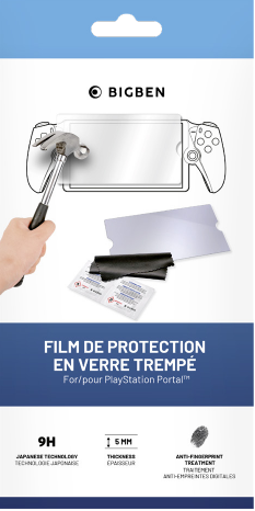 Schutzfolie für PlayStation Portal, mit Hammer und Anweisungen.
