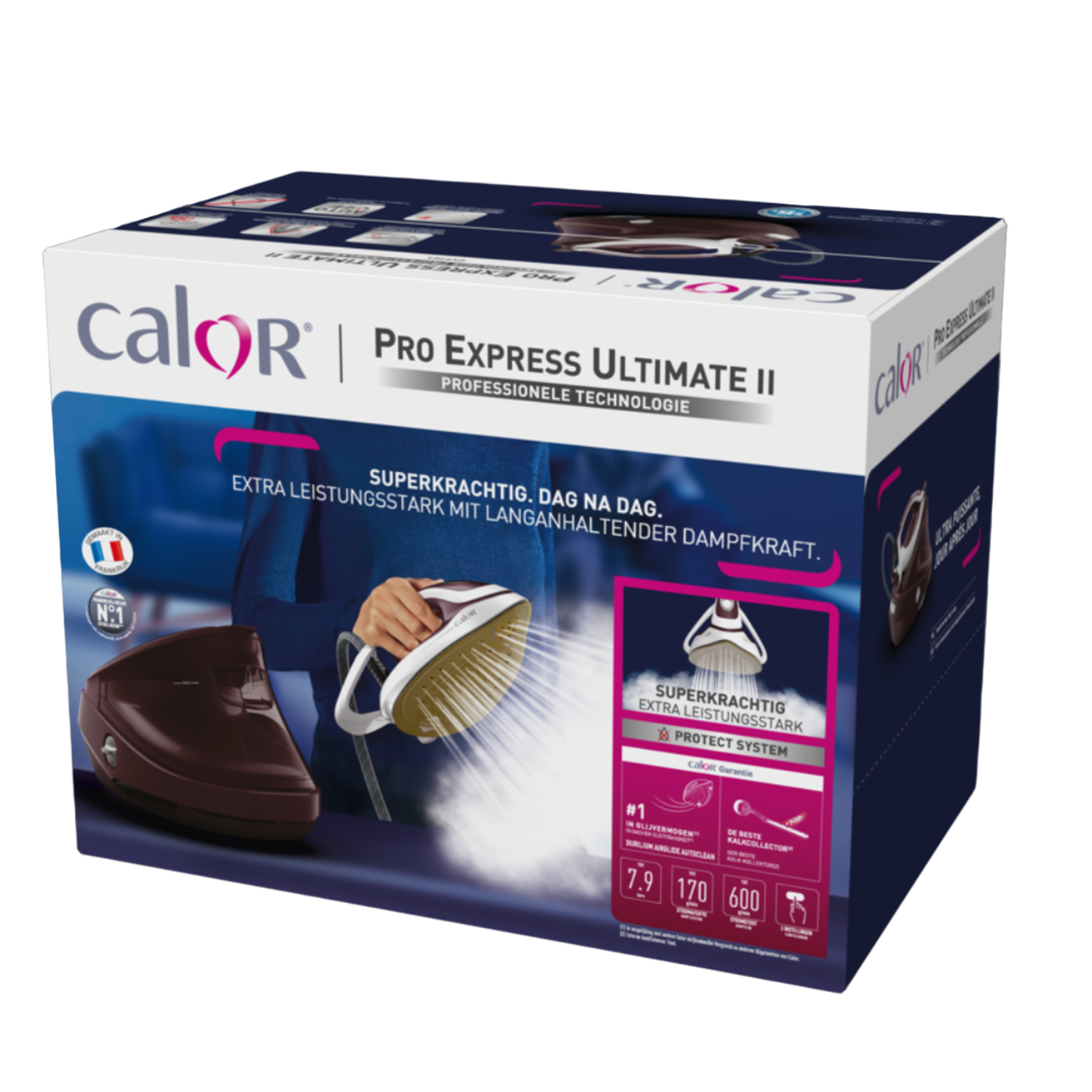 Calor Pro Express Ultimate II iron box with text, featuring an image of the iron.