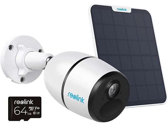 REOLINK Go Plus avec panneau solaire 2 + Micro SD 64 Go - Caméra de surveillance (Full-HD, 2560 x 1440 p)