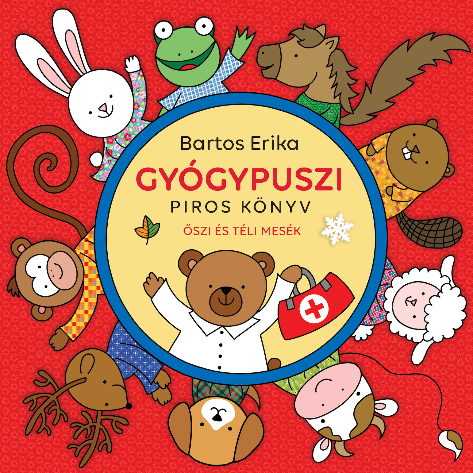 Egy gyermekkönyv borítója rajzolt állatokkal és a "GYÓGYPUSZI" címmel magyarul.