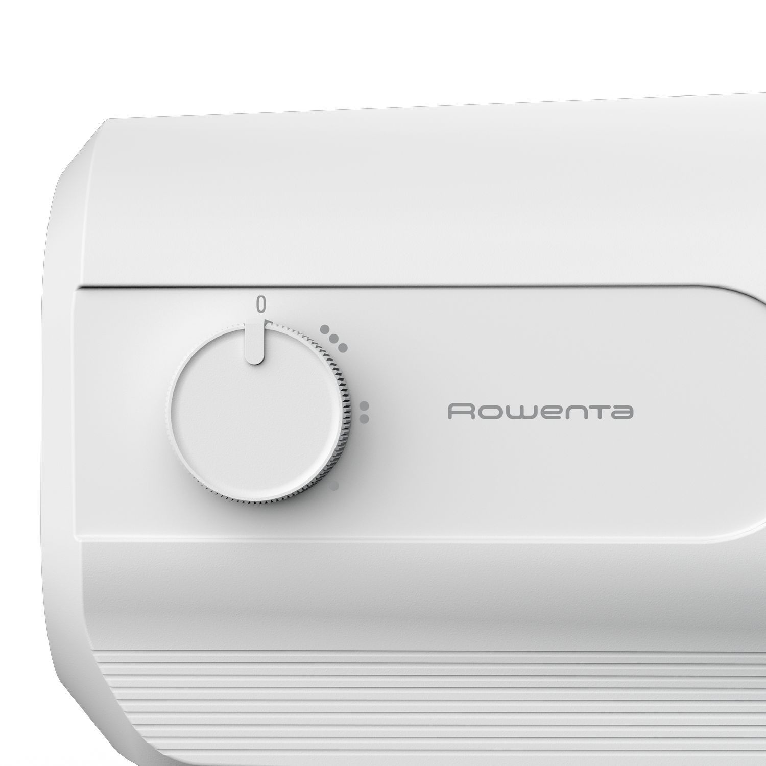 Close-up of a white device with a circular dial labeled '0' and the 'Rowenta' logo.