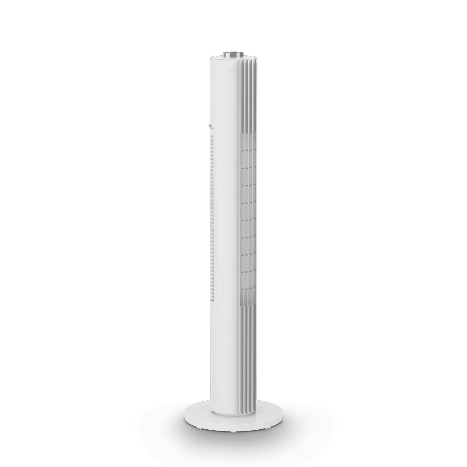 Witte torenventilator op een wit oppervlak.