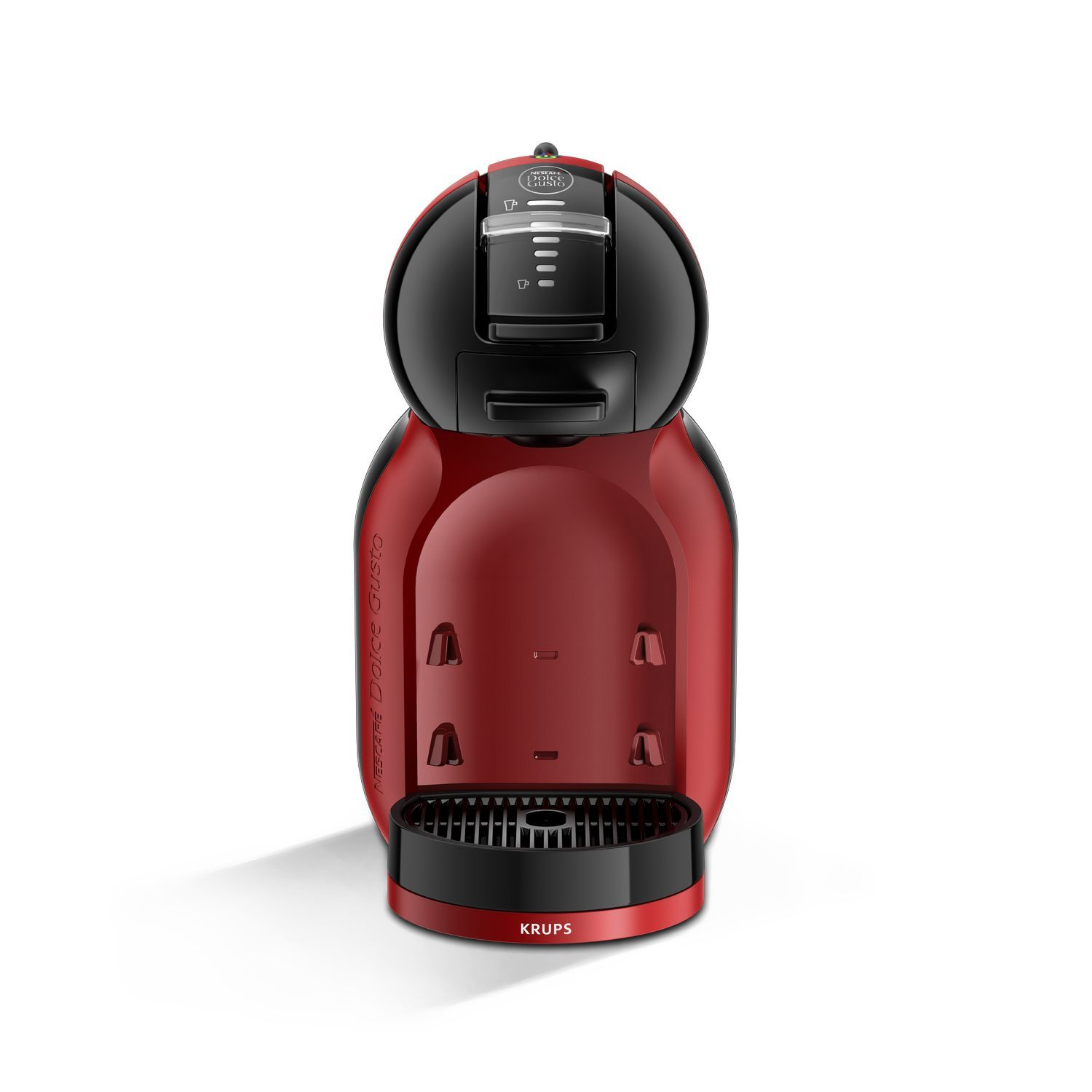 Rode en zwarte koffiemachine met een zwarte basis.