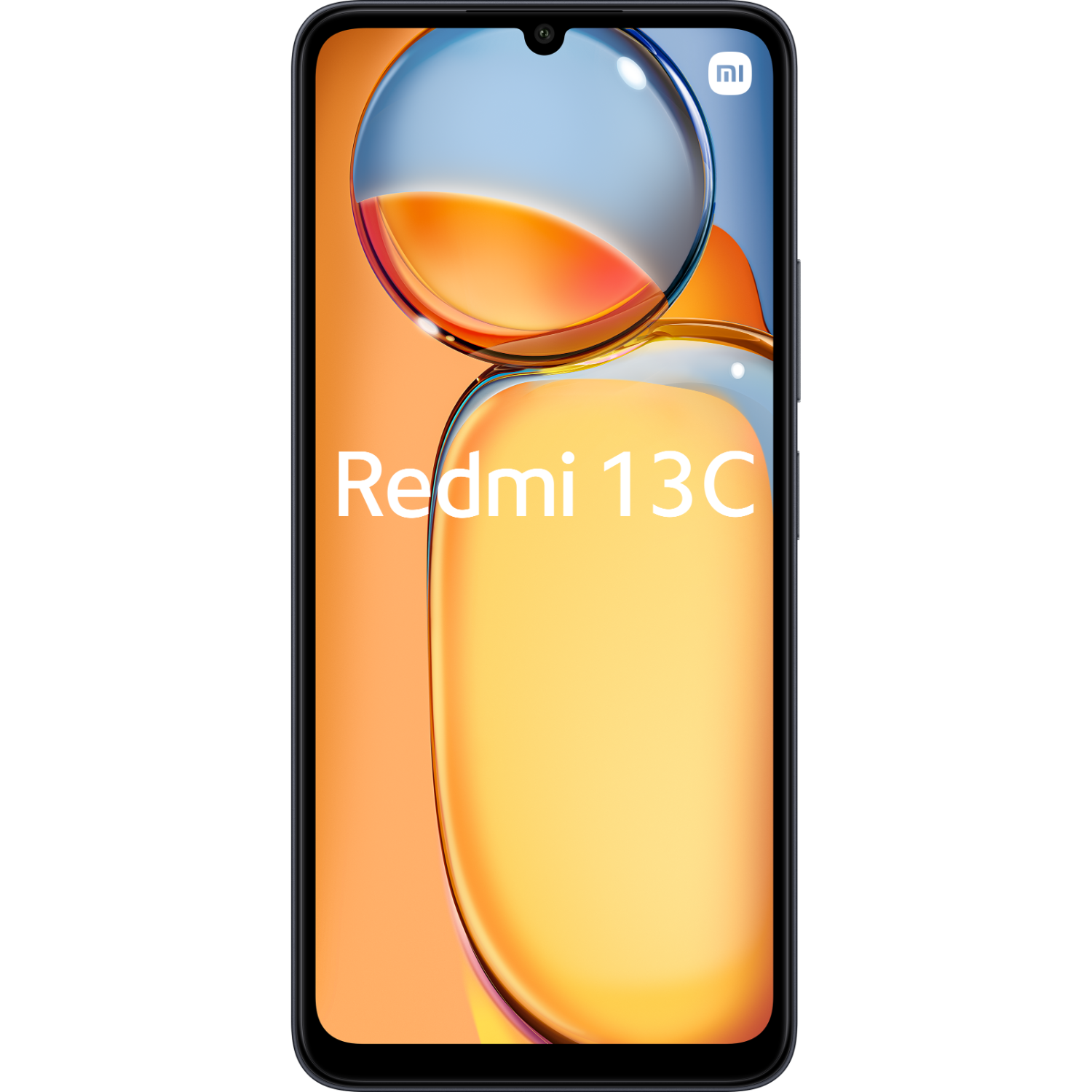 Redmi 13C phone screen, showing a colorful background with a water droplet-like design.