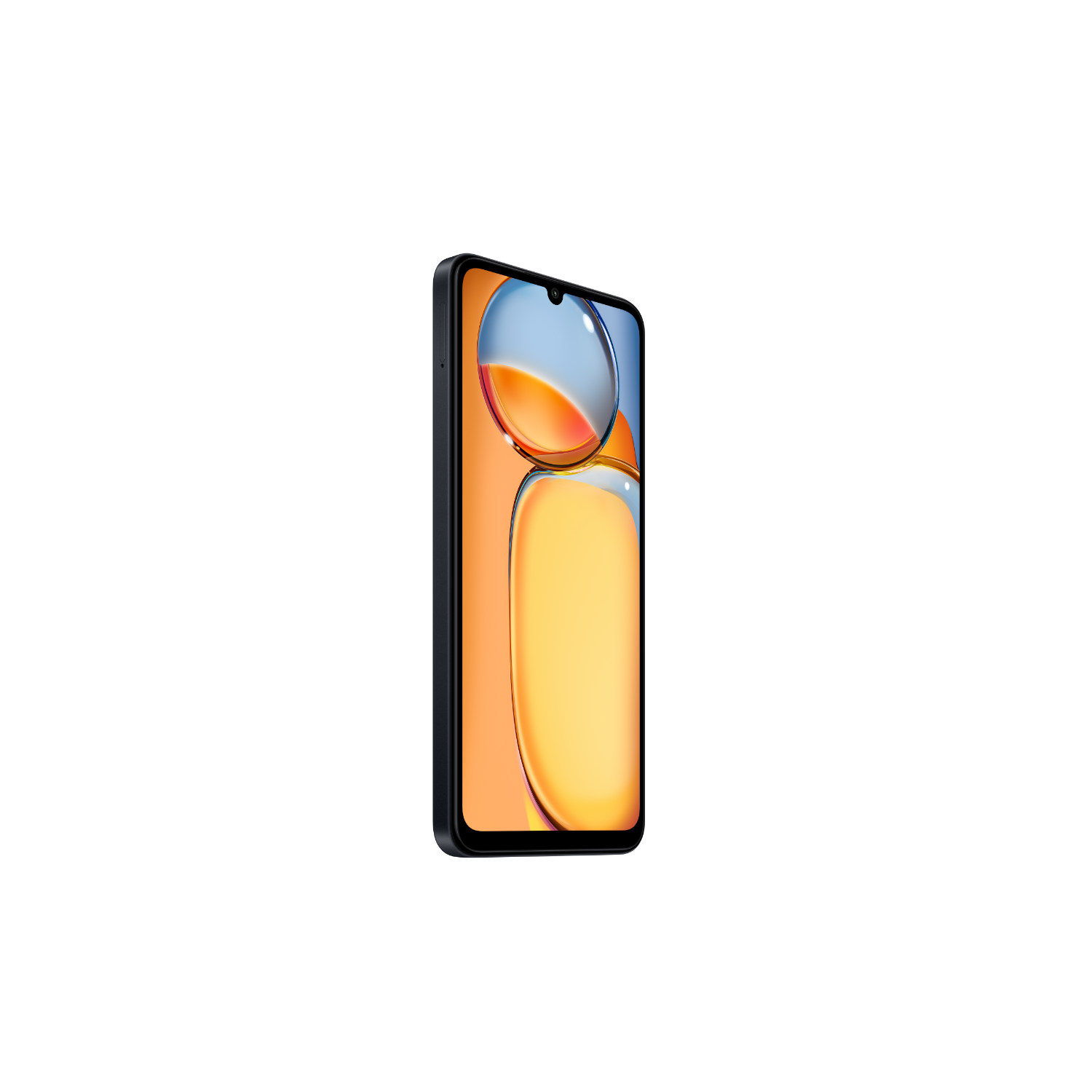 Smartphone with an orange and blue screen, black frame, on black background.