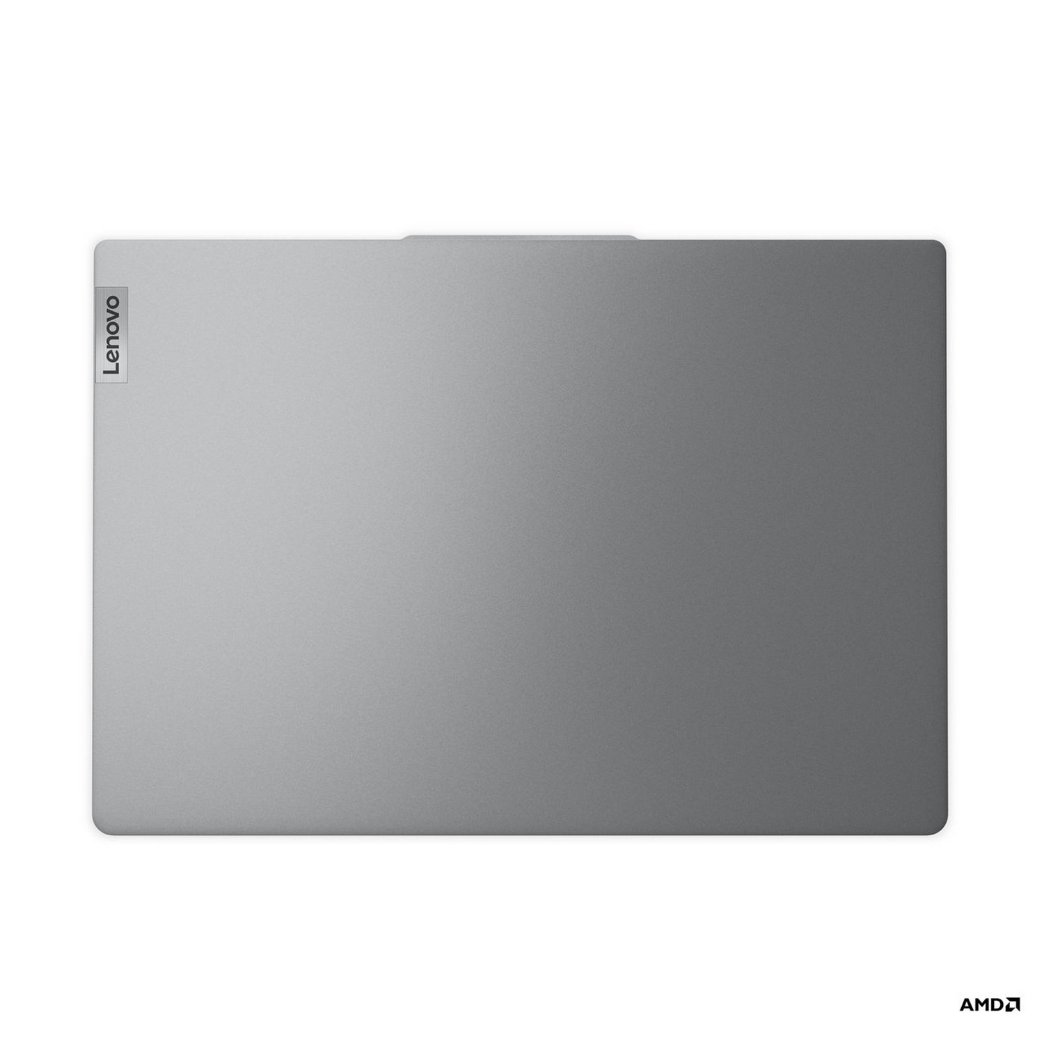 Bovenaanzicht van een grijze Lenovo laptop.