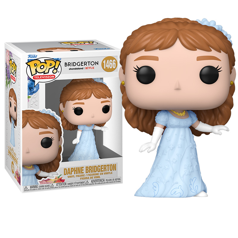 Figura Funko Pop de Daphne Bridgerton, con caja. La figura lleva un vestido azul.
