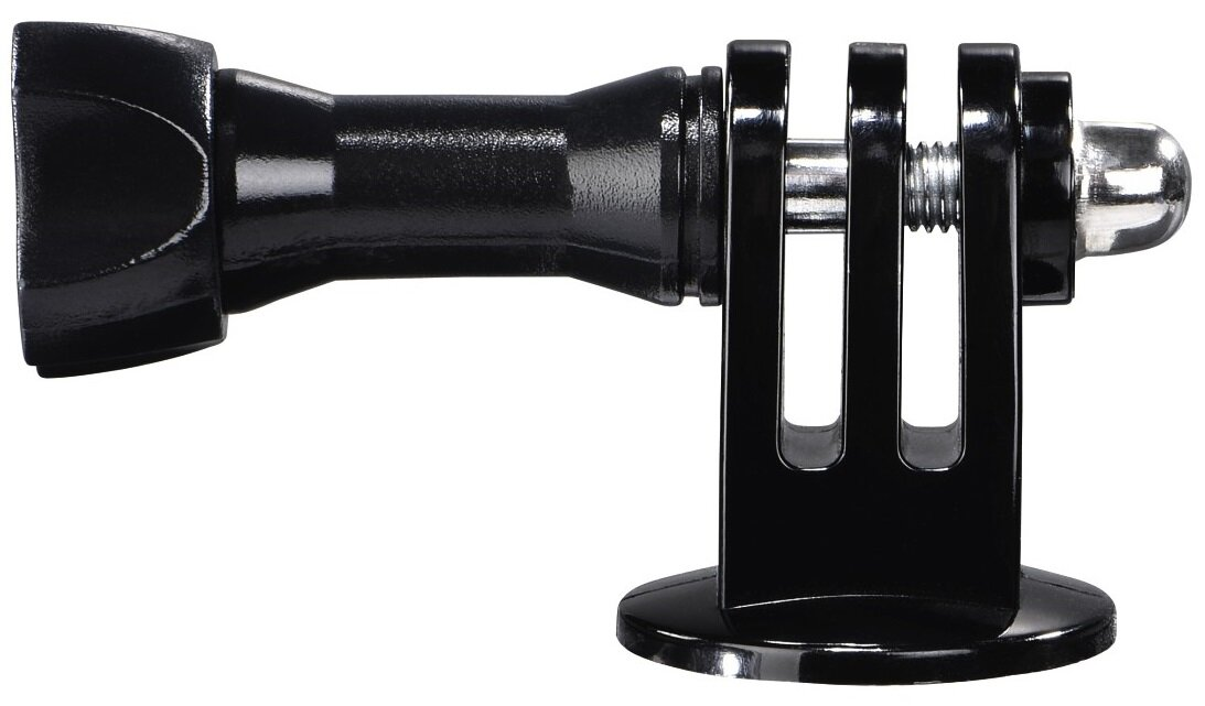 Czarny uchwyt do kamery ze śrubą i gniazdem, na białym tle.