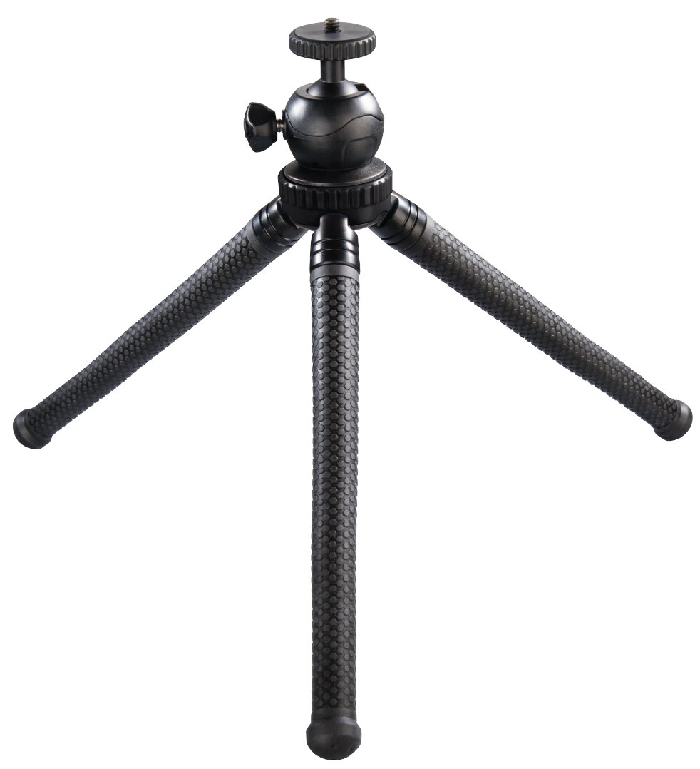 Czarny statyw z trzema nogami na białym tle.