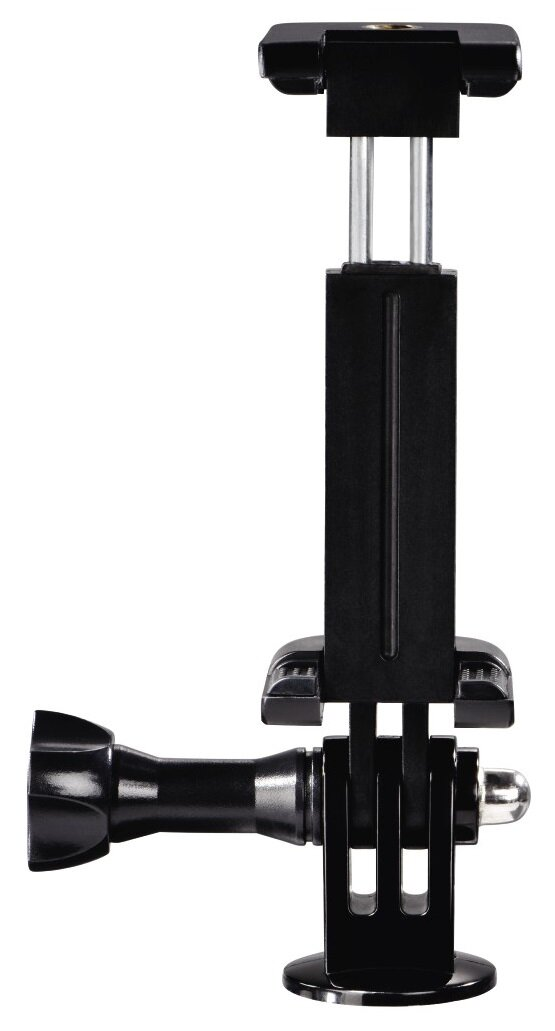 Czarny uchwyt na telefon komórkowy do aparatu, na białym tle.