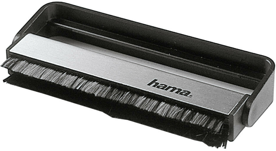 Czarna i srebrna szczotka do płyt z logo 'hama' na białym tle.