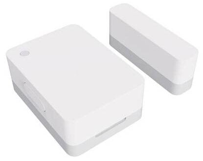 Dwa białe prostokątne urządzenia. Jedno jest większe i kwadratowe, drugie mniejsze i podłużne. Oba mają szare podstawy.