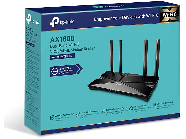 TP-LINK Archer VX1800v AX1800 Mbps Çift Bantlı Fiber Destekli Wi-Fi 6 VDSL/ADSL Modem Router Siyah_3