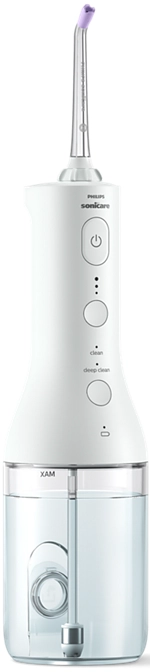 Viene mostrato un idropulsore Philips Sonicare bianco.