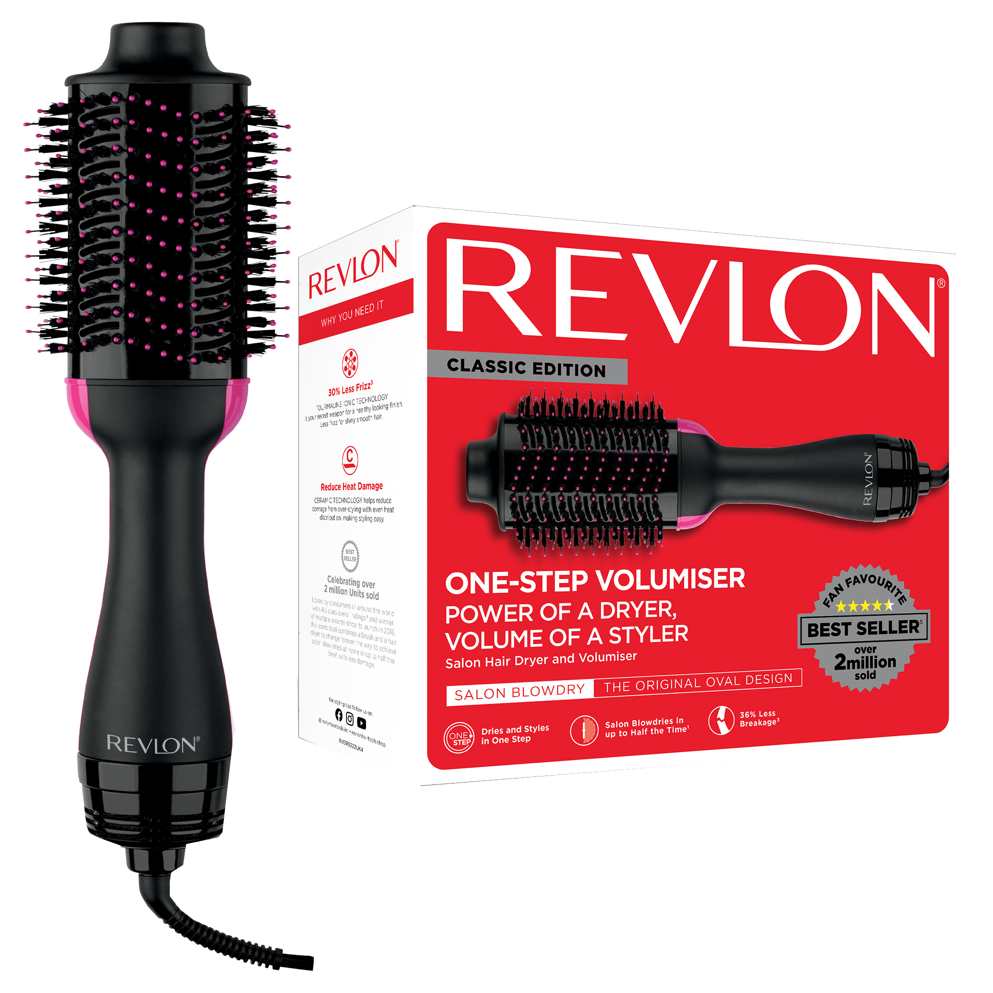 Cepillo eléctrico - Revlon Salon One-Step RVDR5222E,Secador y Moldeador, Iónico, 2 Velocidades, 3 Posiciones calor, Negro