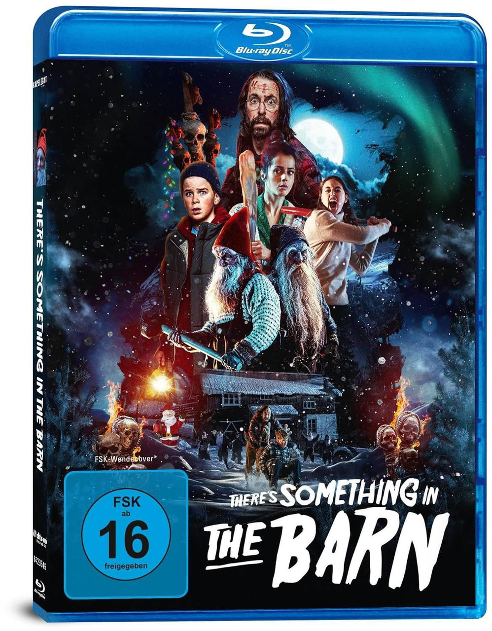 Blu-ray-Disc-Hülle für den Film "There's Something in the Barn" mit einer Gruppe von Leuten.