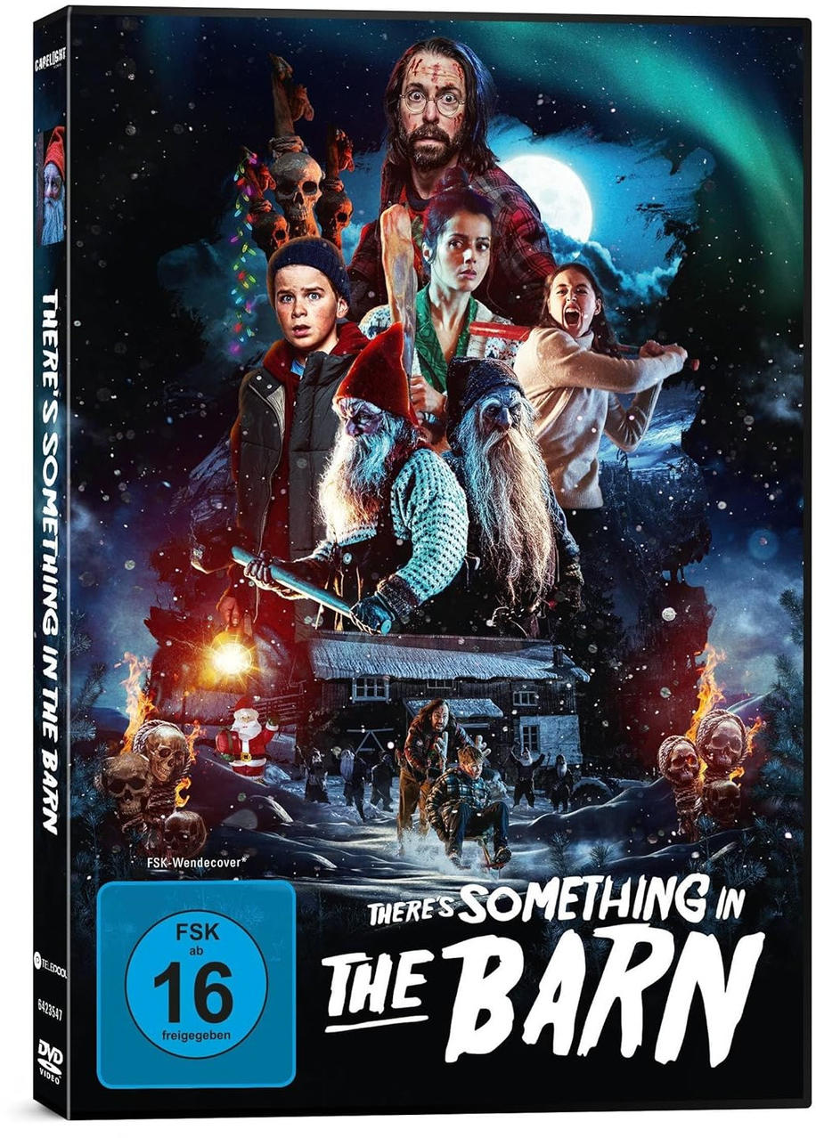 DVD-Cover. Menschen und Gnome sind auf dem Cover. Titel ist "There's Something in the Barn".