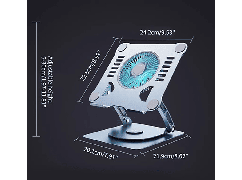 DAYTONA St-804D 11-17.3 inç Uyumlu Taşınabilir USB 360 Derece Dönen Soğutma Fanlı Macbook Standı Gri_2