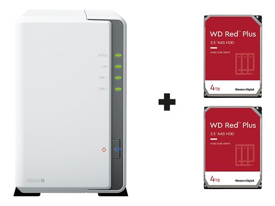 SYNOLOGY DiskStation DS223j mit 2x 4TB WD Red Plus NAS (HDD) - NAS (HDD, SSD, 8 TB, Weiss)