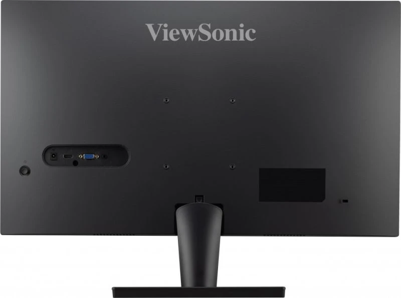 Egy fekete számítógép monitor hátulja portokkal. Felül a 'ViewSonic' logó.