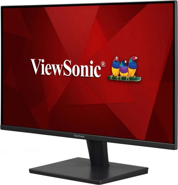 ViewSonic monitor piros háttérrel és logóval, madarakkal.