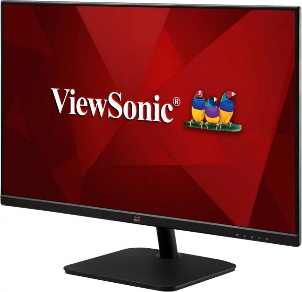 ViewSonic monitor piros háttérrel és logóval.