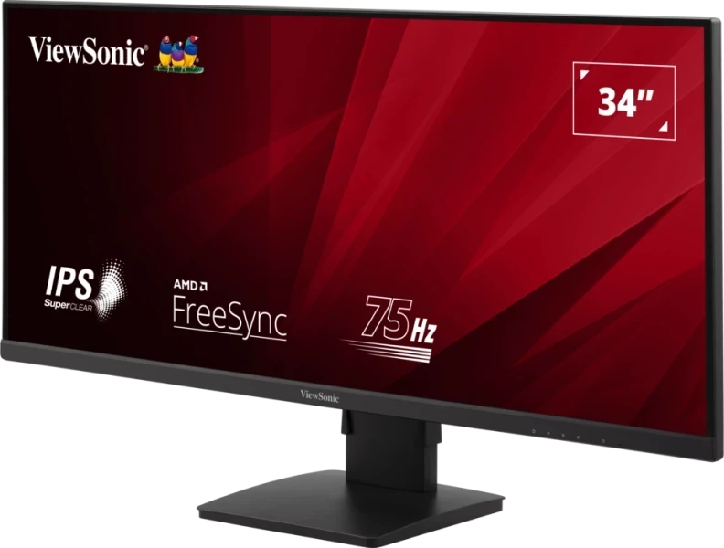 ViewSonic 34 colos monitor. Fekete, piros háttérrel, IPS, FreeSync, 75Hz.