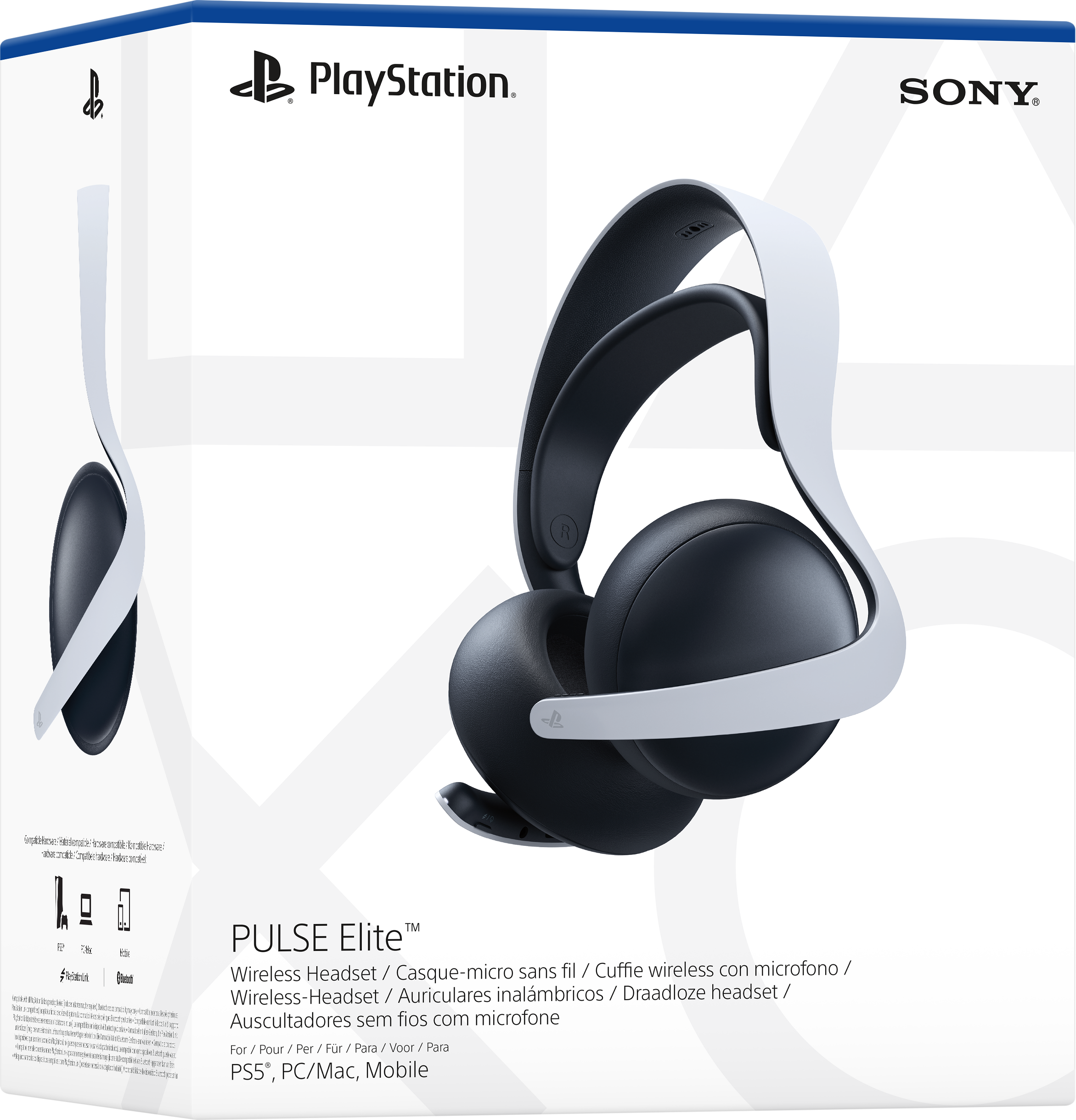 Eine Box für PlayStation-Kopfhörer wird gezeigt, die das Produkt und Text zeigt.