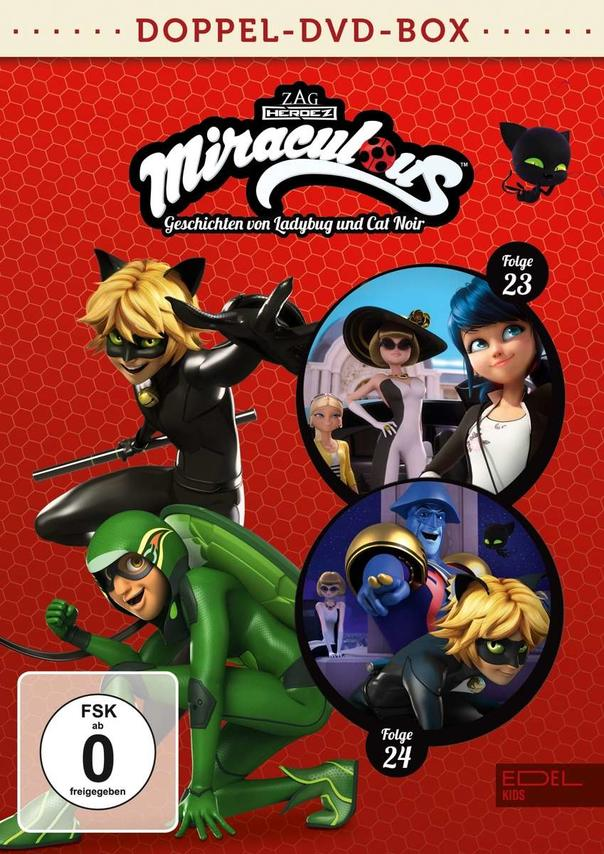 DVD-Hülle mit Zeichentrickfiguren. Rote und weiße Farben. Schwarzer Hintergrund.