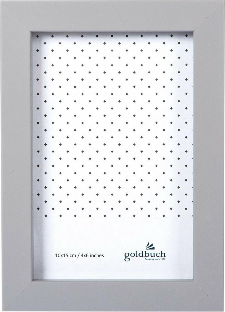 Szara ramka na zdjęcia z białym passe-partout i wzorem czarnych kropek. Logo marki Goldbuch.