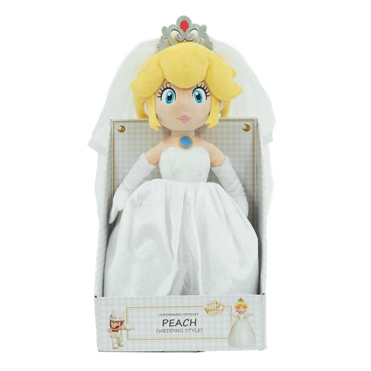 Peach als Brautfigur in Hochzeitskleid mit Schleier und Tiara.