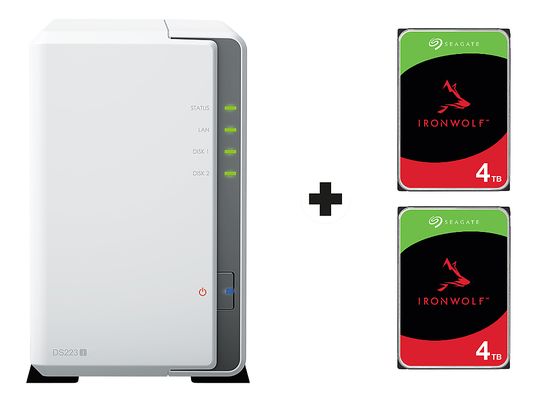SYNOLOGY DiskStation DS223j mit 2x 4TB Seagate IronWolf (HDD) - NAS (HDD, SSD, 8 TB, Weiss)
