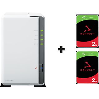 SYNOLOGY DiskStation DS223j mit 2x 2TB Seagate IronWolf (HDD) - NAS (HDD, SSD, 4 TB, Weiss)
