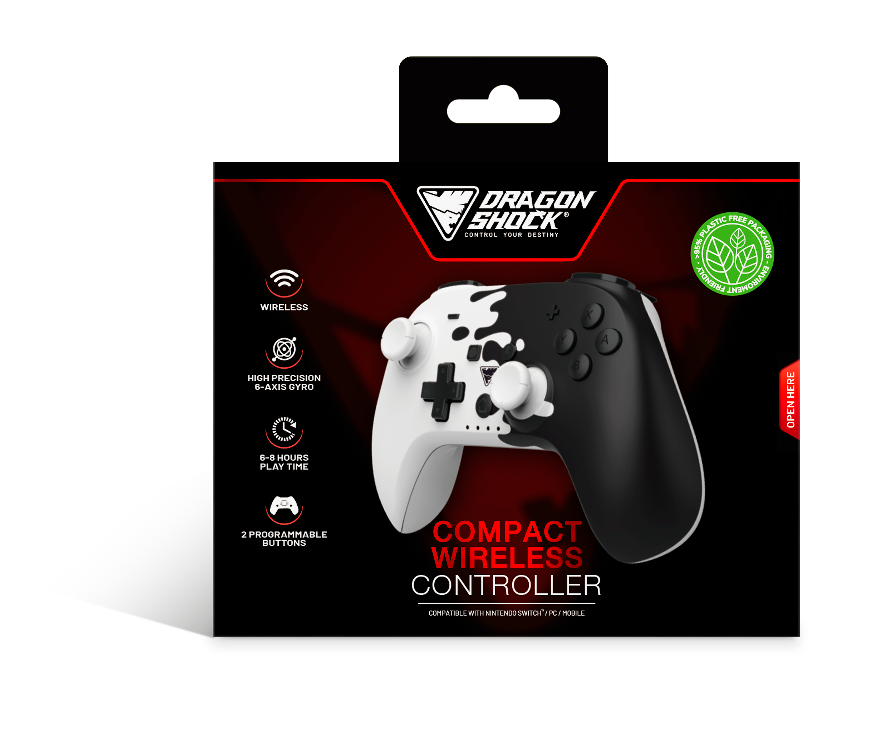 Spielcontroller-Box mit drahtlosem Controller. Schwarz-weißes Controller-Design.
