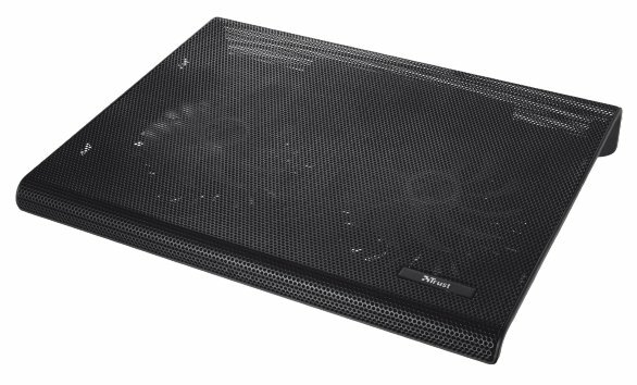 Czarna podkładka chłodząca do laptopa z wzorem plastra miodu na białym tle.