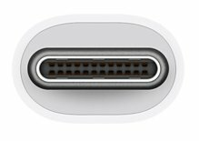 Zbliżenie białego złącza USB-C, z widocznymi 24 pinami.