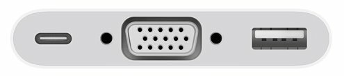 Zbliżenie białego panelu z portami USB, VGA i USB-C.