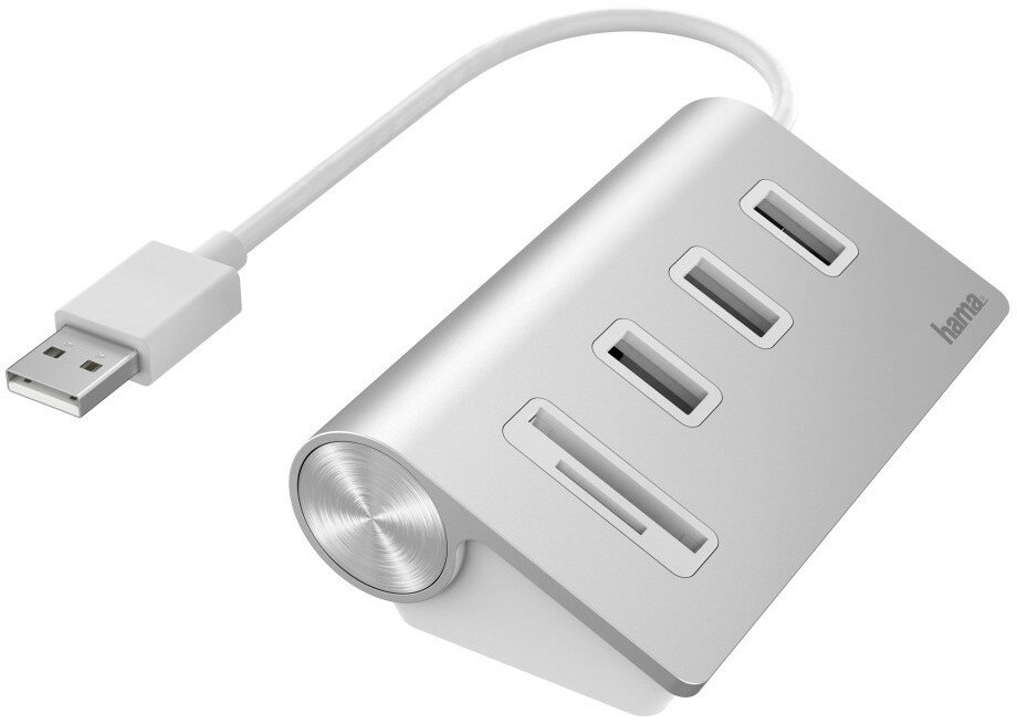 Hub HAMA USB 2.0 3xUSB-A + czytnik kart SD/MicroSD Srebrny