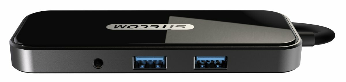 Czarny hub USB z logo SITECOM i portami USB z przodu.