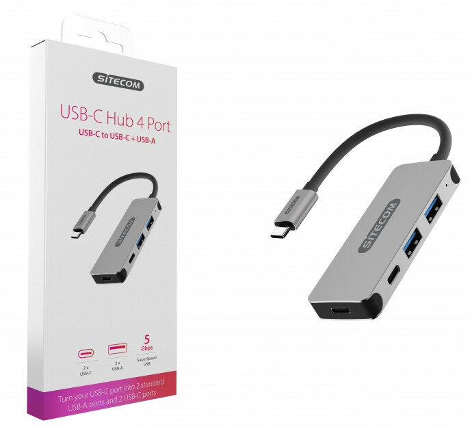 Hub USB SITECOM CN-384 USB-C 4 Porty 2x USB-A+2x USB-C 5Gbps