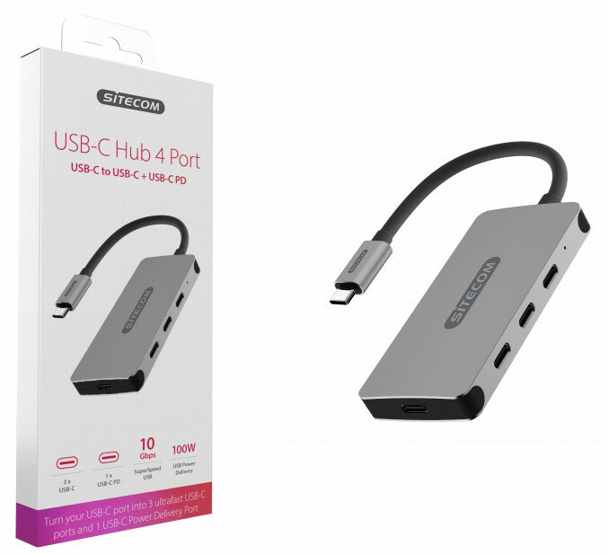 Hub USB SITECOM CN-386 USB-C 4 Porty USB-C z PD 10Gbps 100W