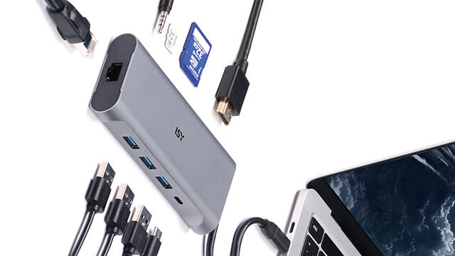 Adapter wieloportowy ISY IAD-1025 6w1 USB-C - 3x USB-A/USB-C/HDMI/RJ-45/Jack 3.5mm/czytnik kart SD,microSD