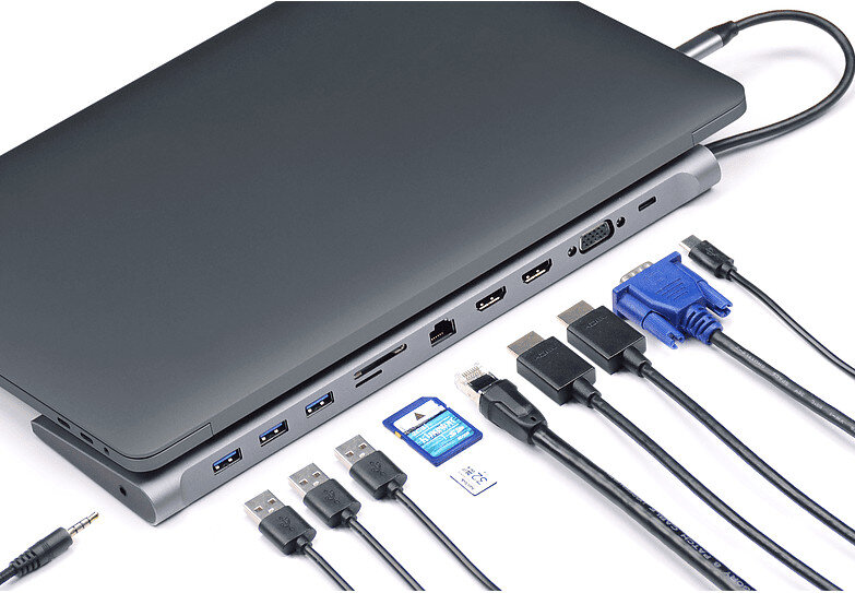 Adapter wieloportowy ISY IDO-1000 USB-C - 3x USB 3.1 typu A, 2x HDMI, 1x VGA, 1x SD i MicroSD, 1x 3,5 mm, 1x USB-C