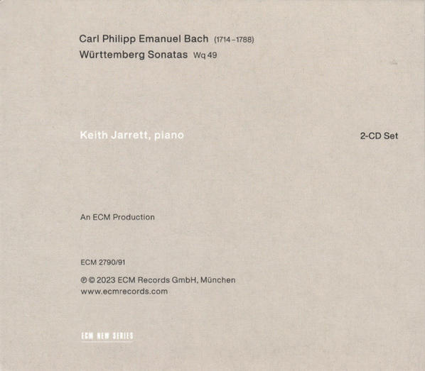 Buchcover mit Text: Carl Philipp Emanuel Bach, Würtemberg Sonatas, Keith Jarrett, 2-CD-Set.