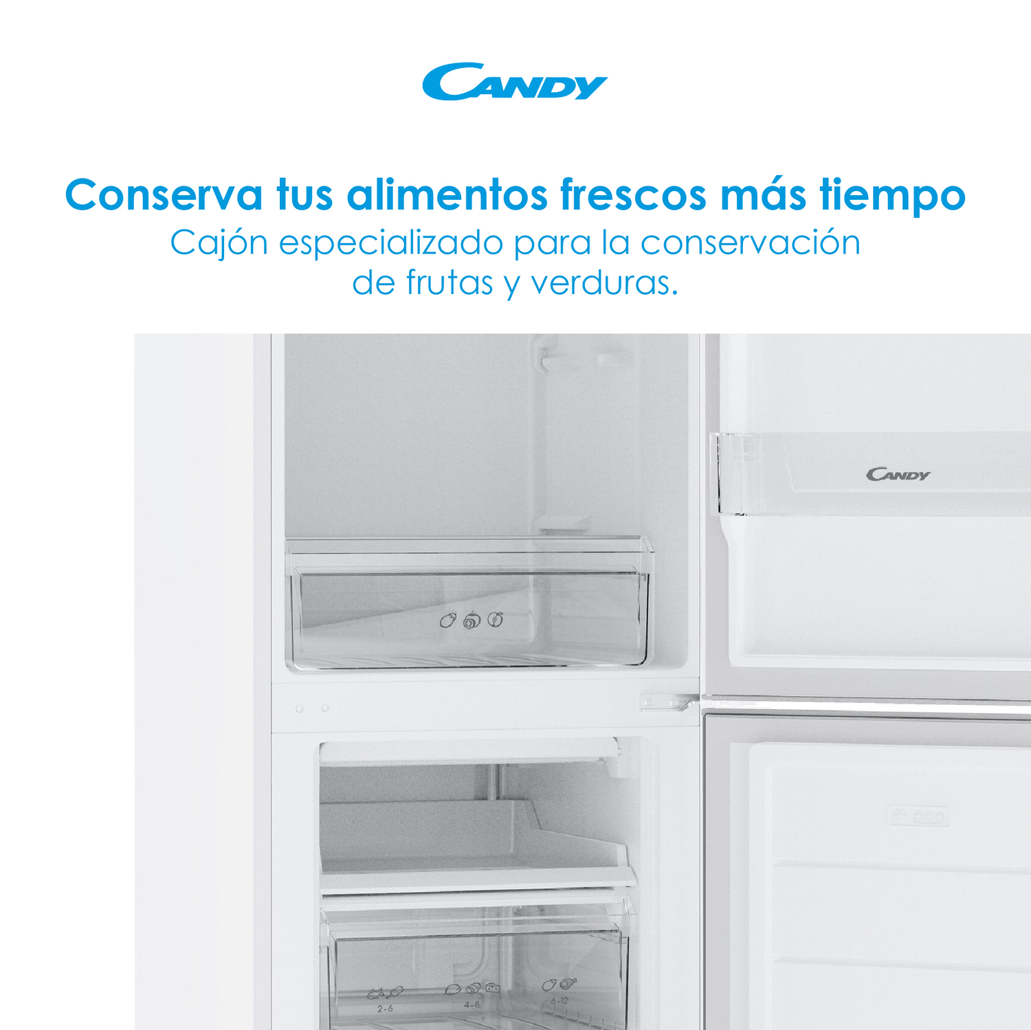 El interior de un refrigerador muestra cajones para conservar frutas y verduras.